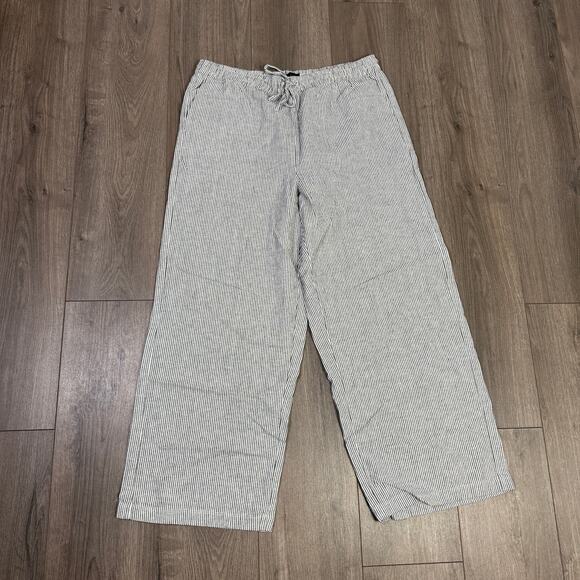 J.Crew Linen Blend Slim Wide Leg Drawstring Pants 14 Black White Striped Relaxed - Picture 4 of 8
